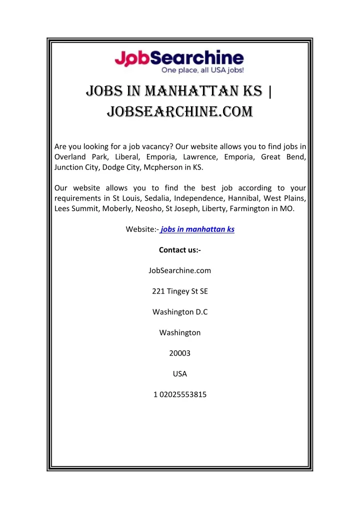 jobs in manhattan ks jobsearchine com