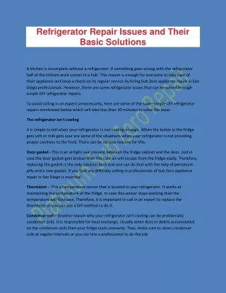 refrigerator repair issues and their basic