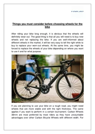 Things you must consider before choosing wheels for the bike