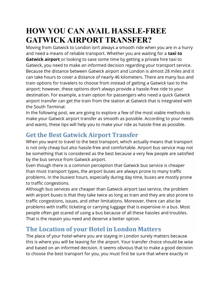 how you can avail hassle free gatwick airport