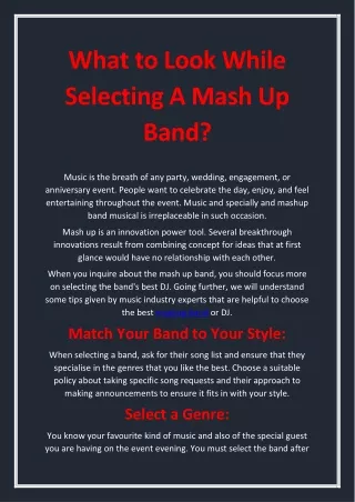 what to look while selecting a mash up band