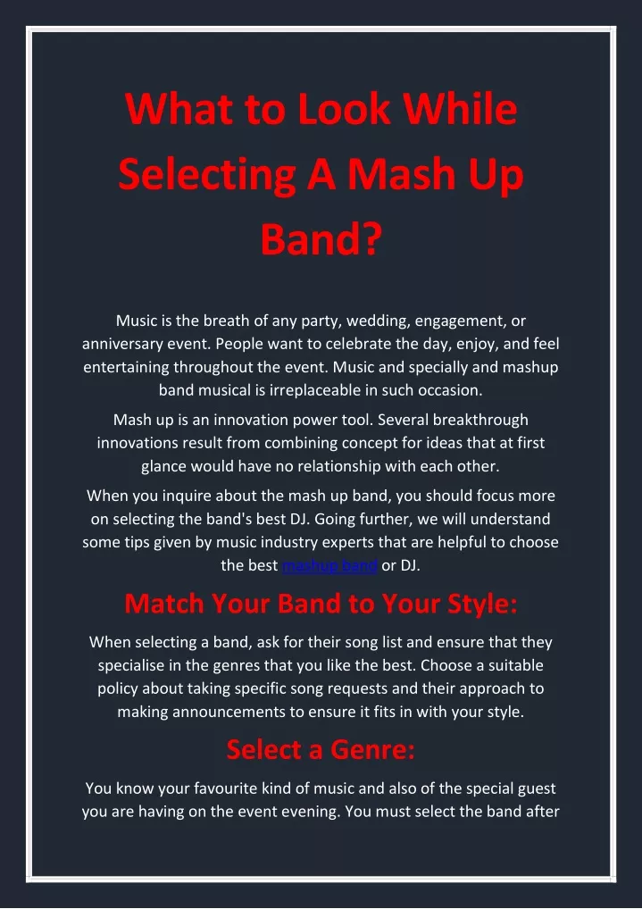what to look while selecting a mash up band