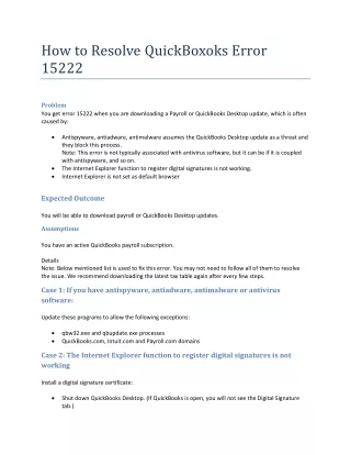 how to resolve quickboxoks error 15222