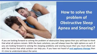 How to solve the problem of Obstructive Sleep Apnea and Snoring