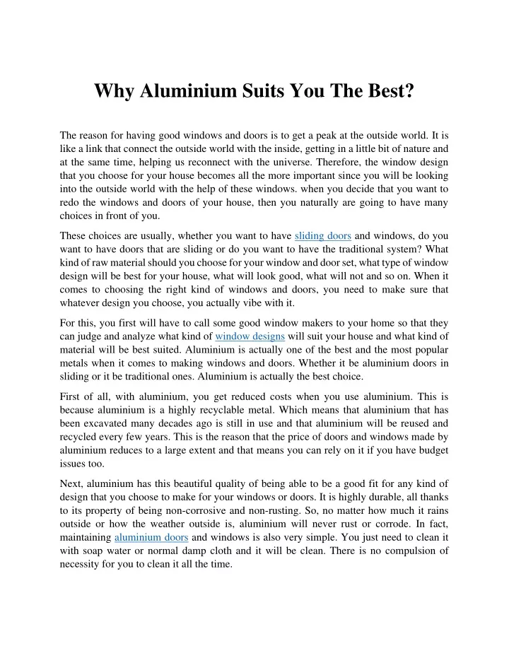 why aluminium suits you the best