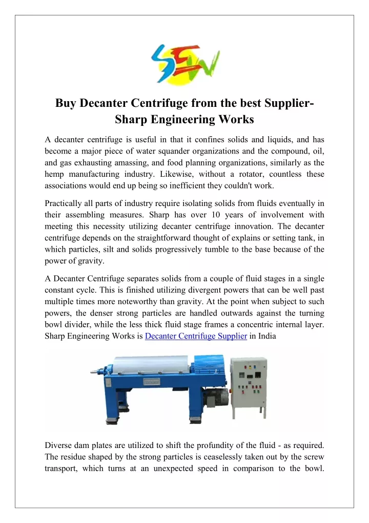 buy decanter centrifuge from the best supplier