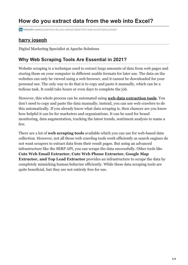 how do you extract data from the web into excel