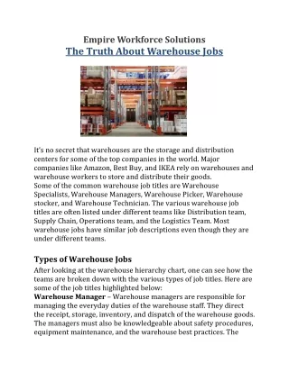 The Truth About Warehouse Jobs