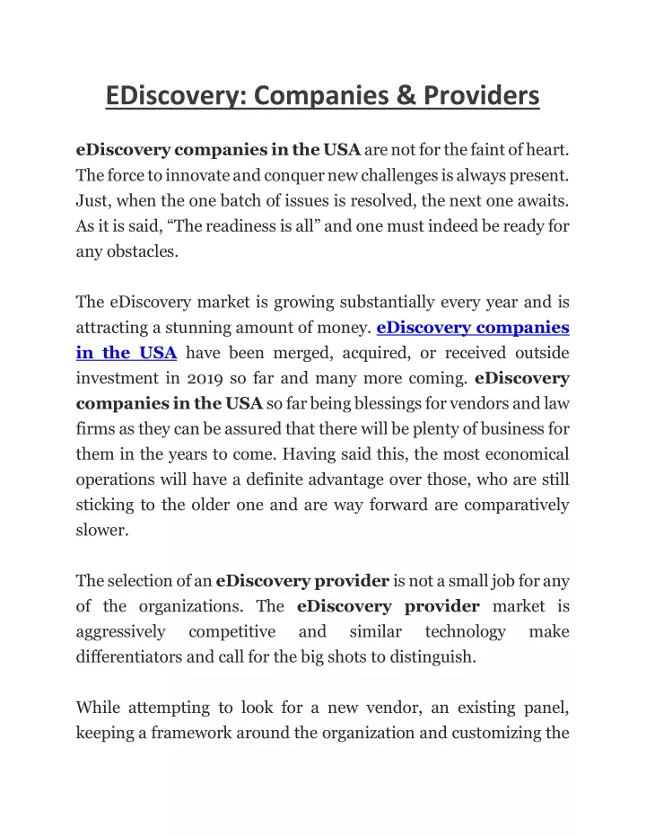 ediscovery companies providers