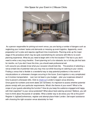 hire space for your event in 2 mouse clicks