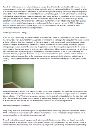 Thinking About Removing Or Replacing A Popcorn Ceiling  In Your House? We Will Provide You With A History On Popcorn Cei