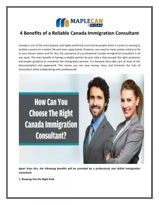 4 Benefits of a Reliable Canada Immigration Consultants