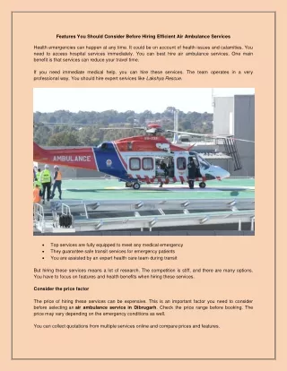 Features You Should Consider Before Hiring Efficient Air Ambulance Services