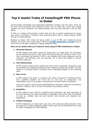 Top 6 Useful Traits of InstallingIP PBX Phone in Dubai