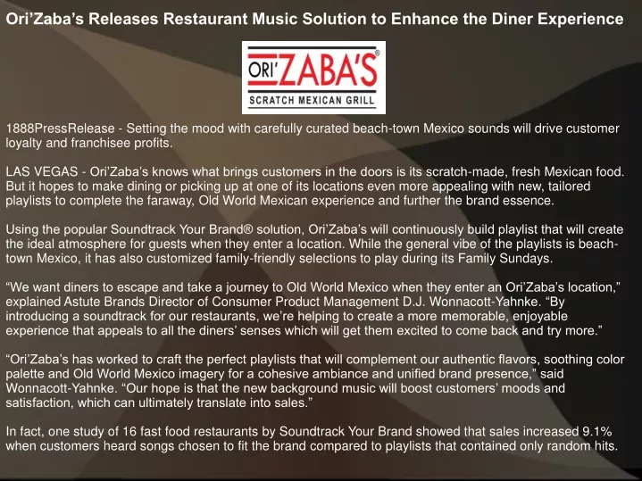 ori zaba s releases restaurant music solution