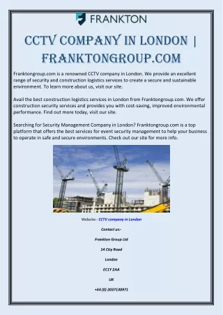 CCTV Company in London | Franktongroup.com