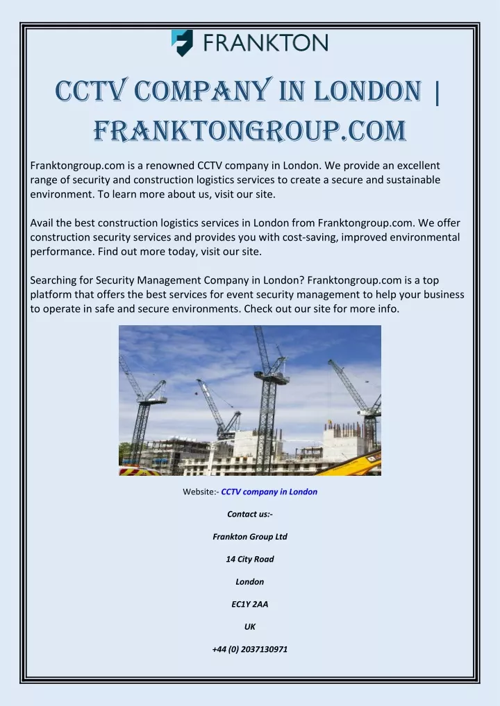 cctv company in london franktongroup com