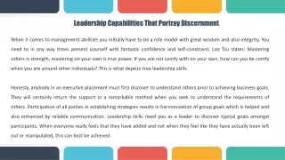 Leadership Capabilities That Portray Discernment