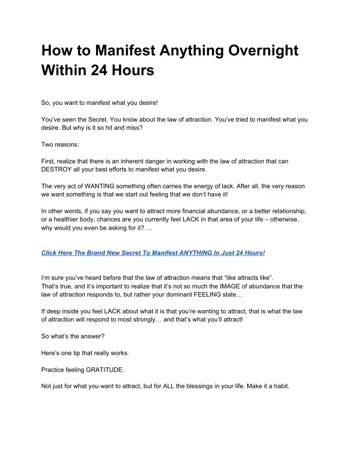 how to manifest anything overnight within 24 hours