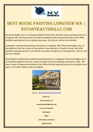 Best House Painting Longview WA  Nvcontractingllc.com