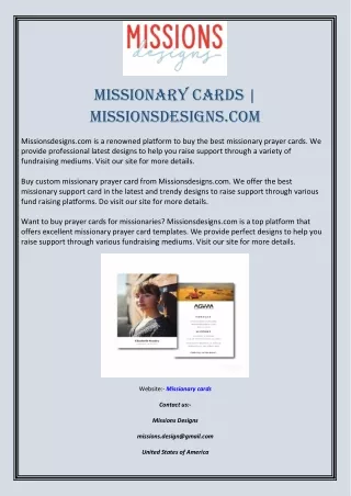 Missionary Cards  Missionsdesigns.com