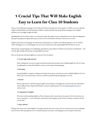 5 Crucial Tips That Will Make English Easy to Learn for Class 10 Students