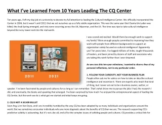 What I’ve Learned From 10 Years Leading The CQ Center