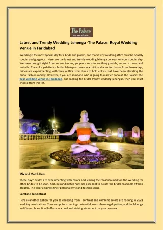 Latest and Trendy Wedding Lehenga -The Palace: Royal Wedding Venue in Faridabad