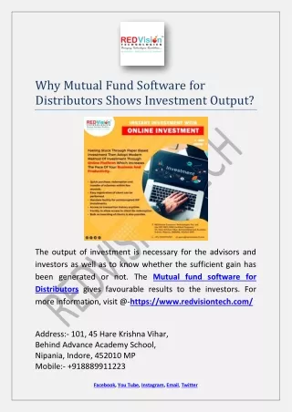 why mutual fund software for distributors shows
