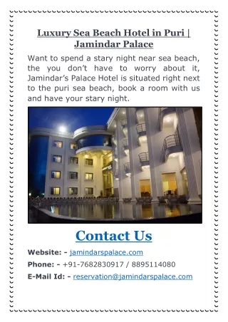 Luxury Sea Beach Hotel in Puri | Jamindar Palace