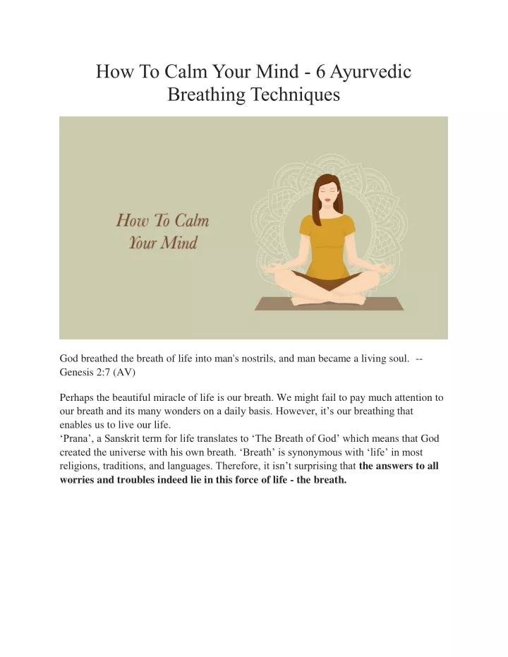 how to calm your mind 6 ayurvedic breathing