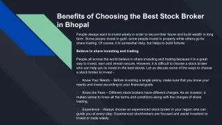 Benefits of Choosing the Best Stock Broker in Bhopal