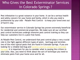 Who Gives the Best Exterminator Services in Colorado Springs ?