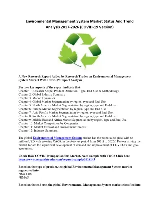 Environmental Management System Market Status And Trend Analysis 2017-2026 (COVID-19 Version)