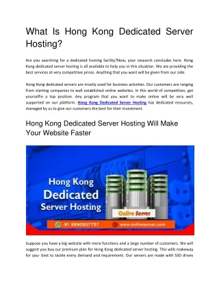 what is hong kong dedicated server hosting