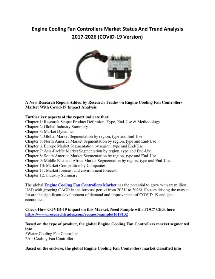 engine cooling fan controllers market status