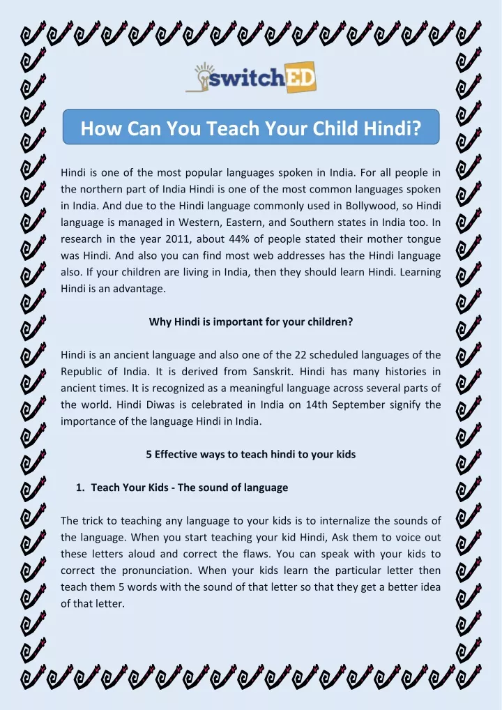 how can you teach your child hindi