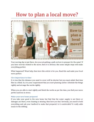 How to plan a local move?