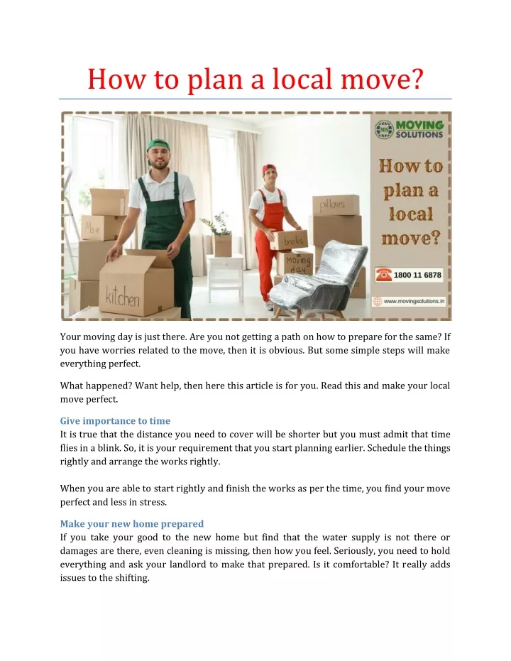 how to plan a local move