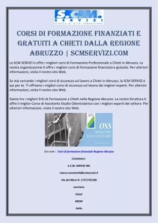 Corsi di formazione finanziati e gratuiti a Chieti dalla Regione Abruzzo | scmservizi.com