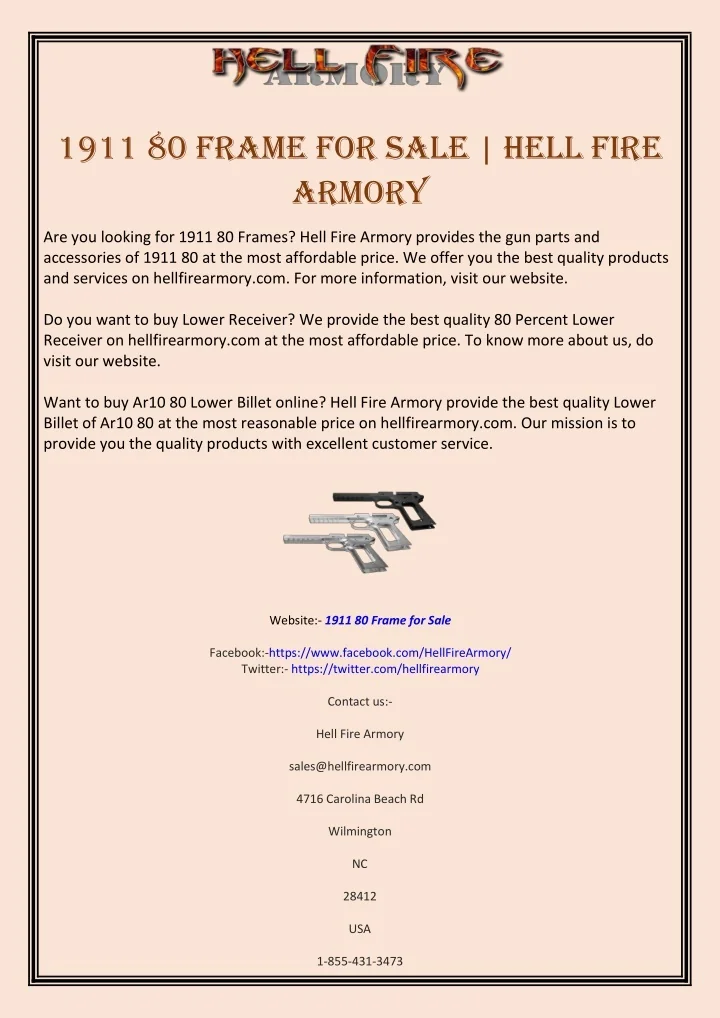 PPT - 1911 80 Frame for Sale | Hell Fire Armory PowerPoint Presentation ...