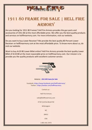1911 80 Frame for Sale | Hell Fire Armory