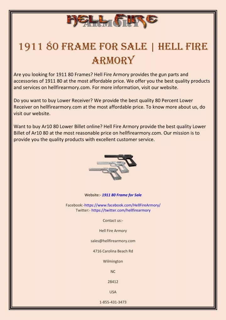 1911 80 frame for sale hell fire armory