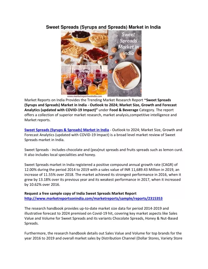 sweet spreads syrups and spreads market in india