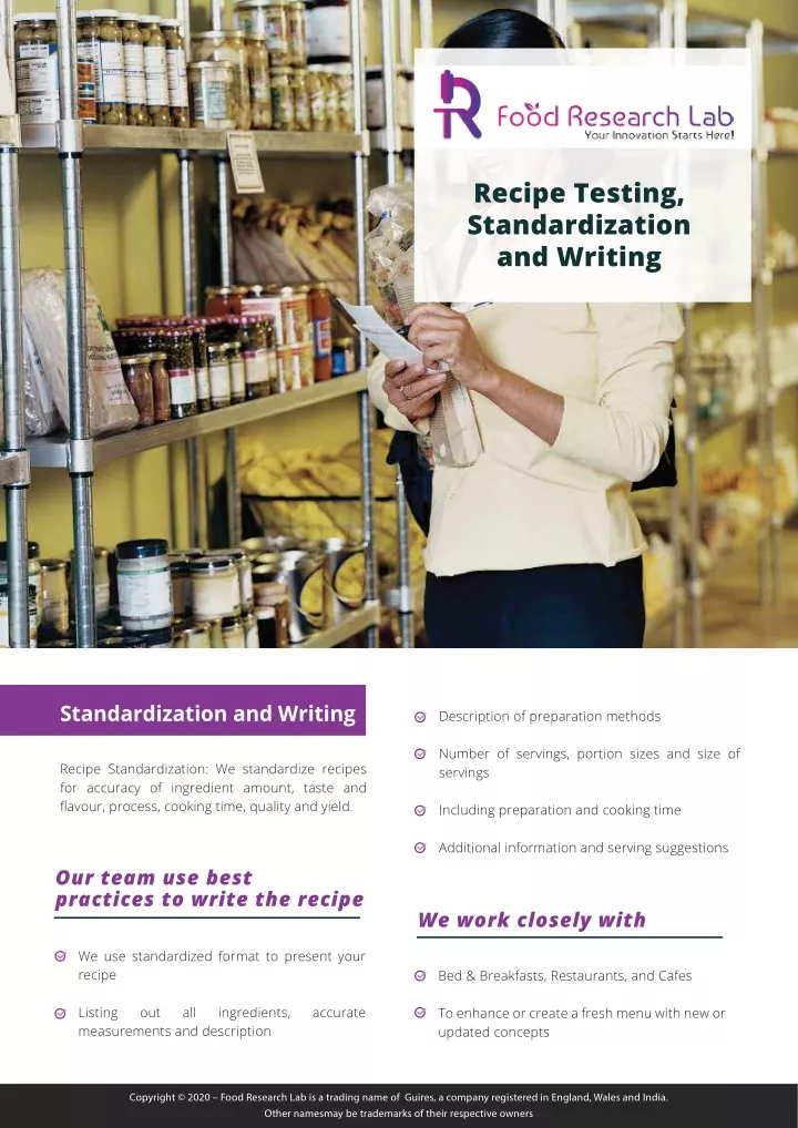 recipe testing standardization and writing