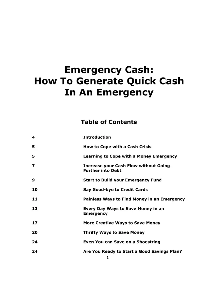 emergency cash how to generate quick cash