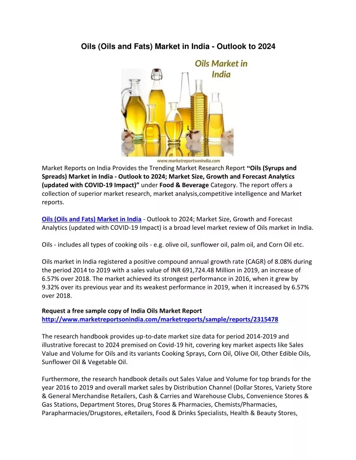 oils oils and fats market in india outlook to 2024