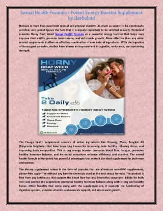 Sexual Health Formula - Potent Energy Booster Supplement by Herboloid