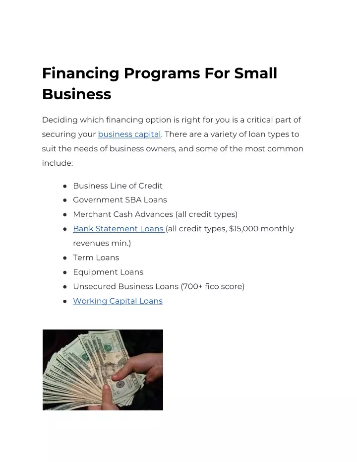 financing programs for small business