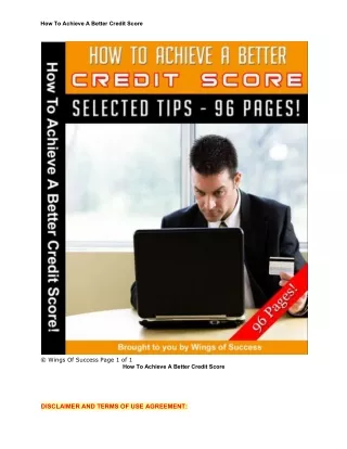 How To Achieve A Better Credit Score!